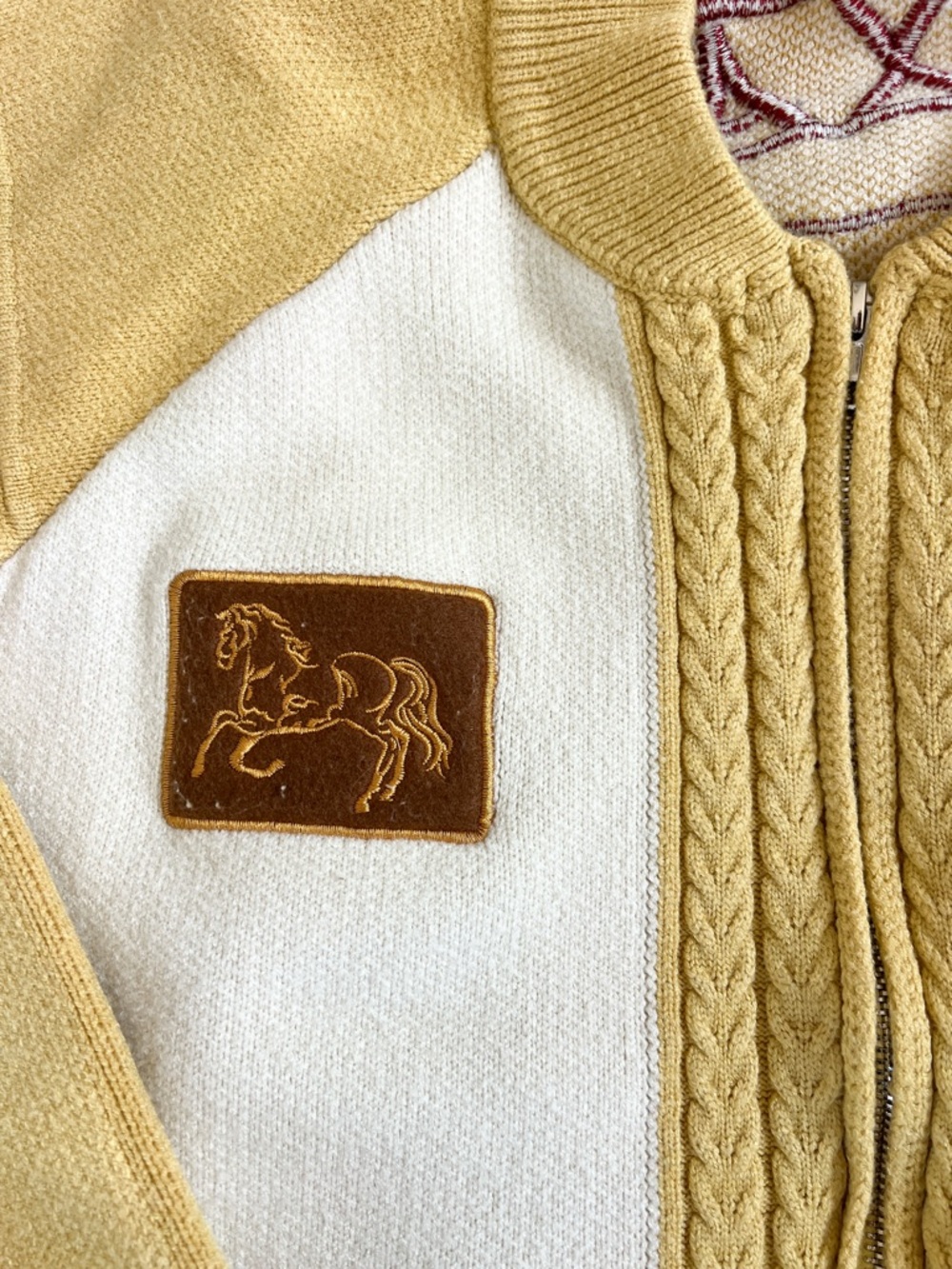 bohme Yellow and Cream Zip-Front Patch Sweater - Picture 9 of 13